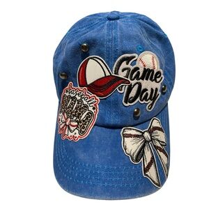 Blue Baseball Mama Cap with Embroidered Patches